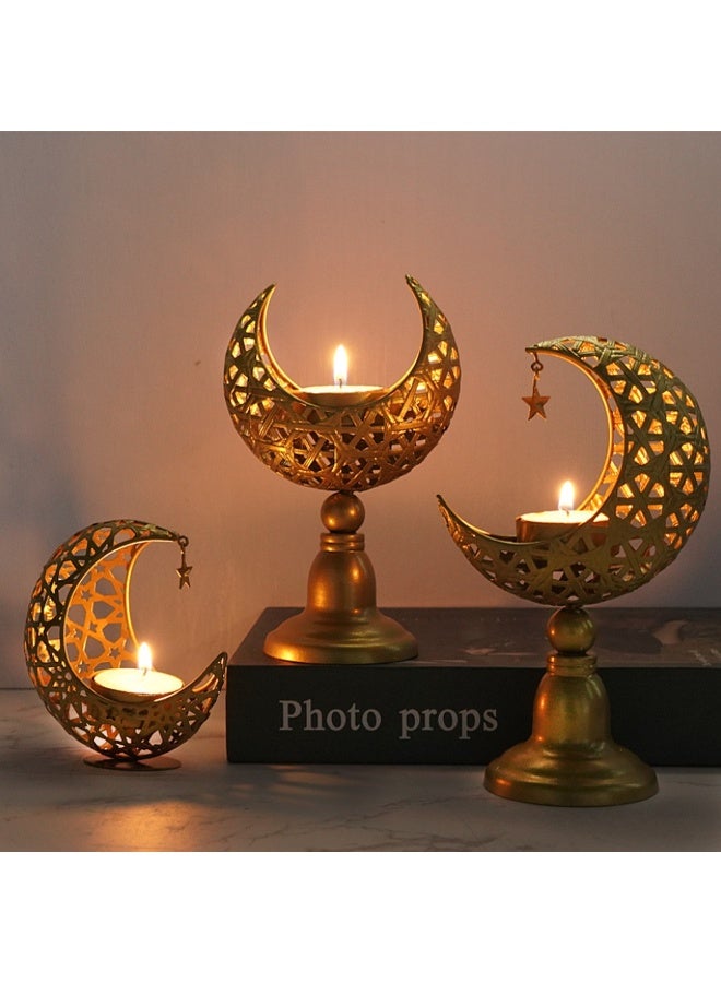 Ramadan Candle Holder & Candlestick Holders , Moon-Shaped Ramadan Decor, Creates Warm Ramadan Kareem Atmosphere, Suitable for Dining Table & Guest Room, Gift for Muslim Friends（3 pcs） - Image 1